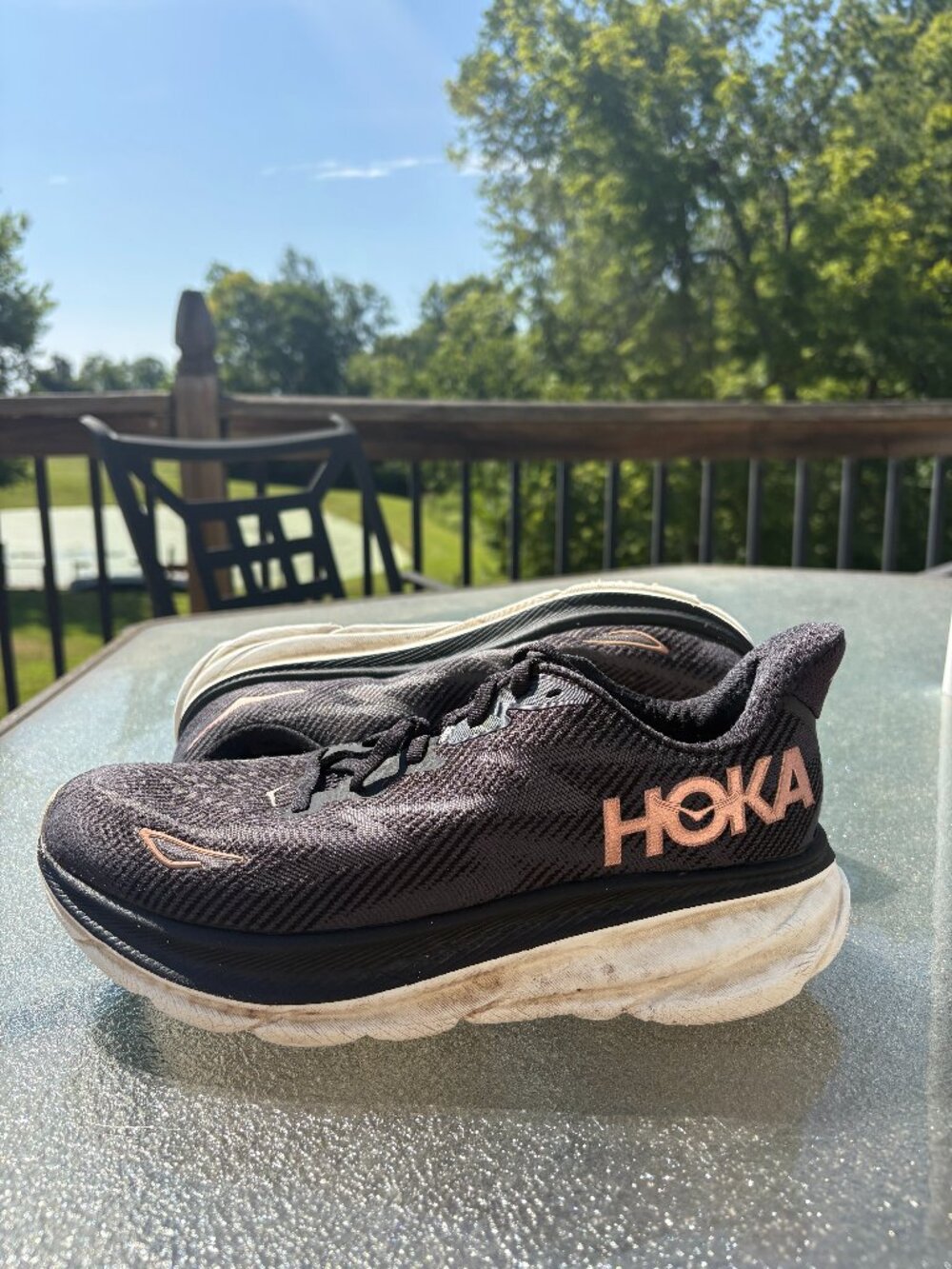 Hoka One One Clifton 9 Running Shoes Women 8 D Black Lace Up Cushioned Casual